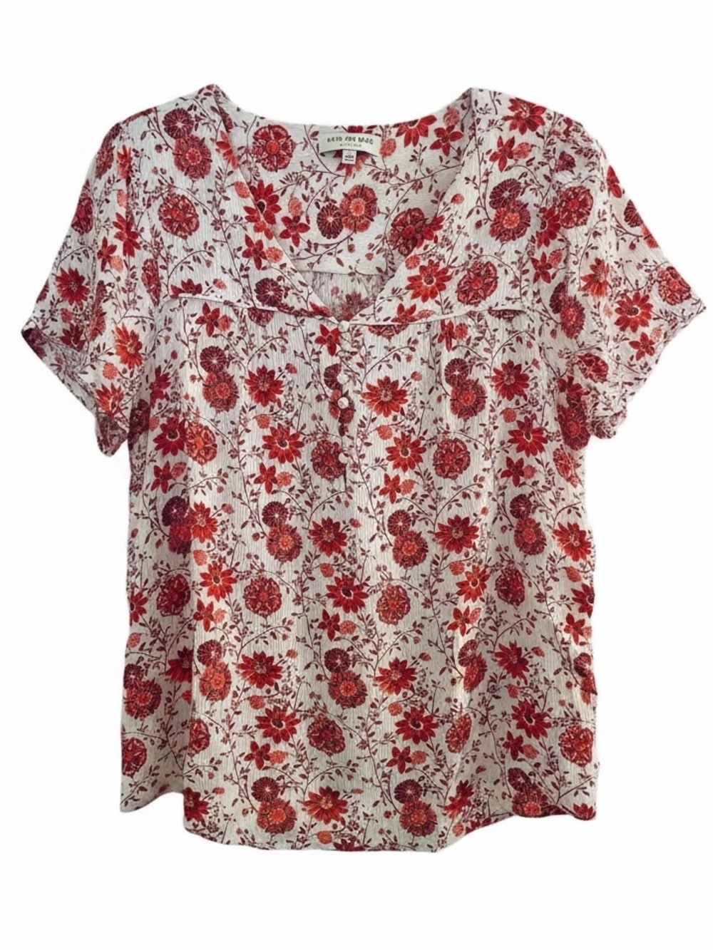 Women’s Floral Short-Sleeve Top, Sailor neckline, plus size 2X, 100% rayon